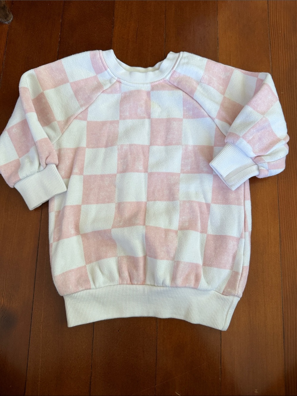 Girls Pink & White Checkerboard Crew Sweatshirt
